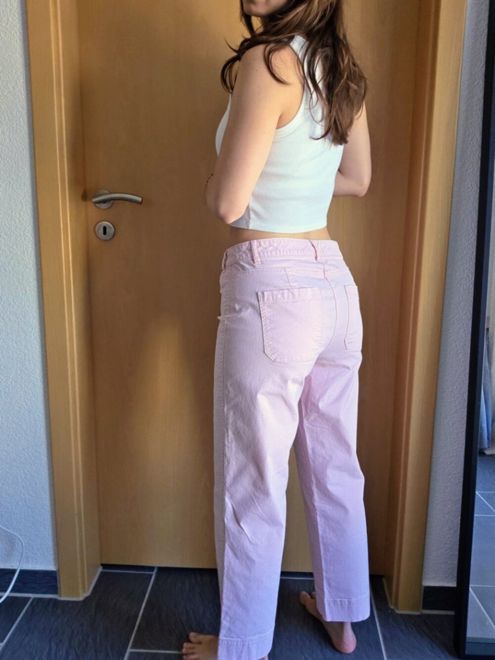 Old Navy Pink Elephant Ankle Crop Wide Leg Chino Pants Women's 6 - Picture 5 of 16